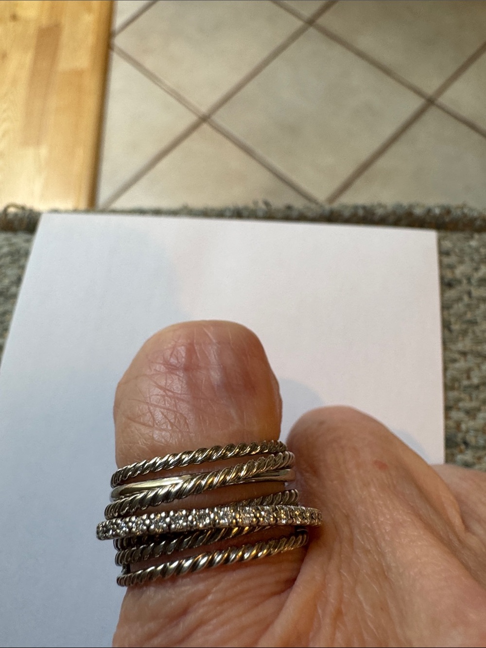 David Yurman Silver Multi-Band Cable Ring with diamonds - Picture 4 of 6